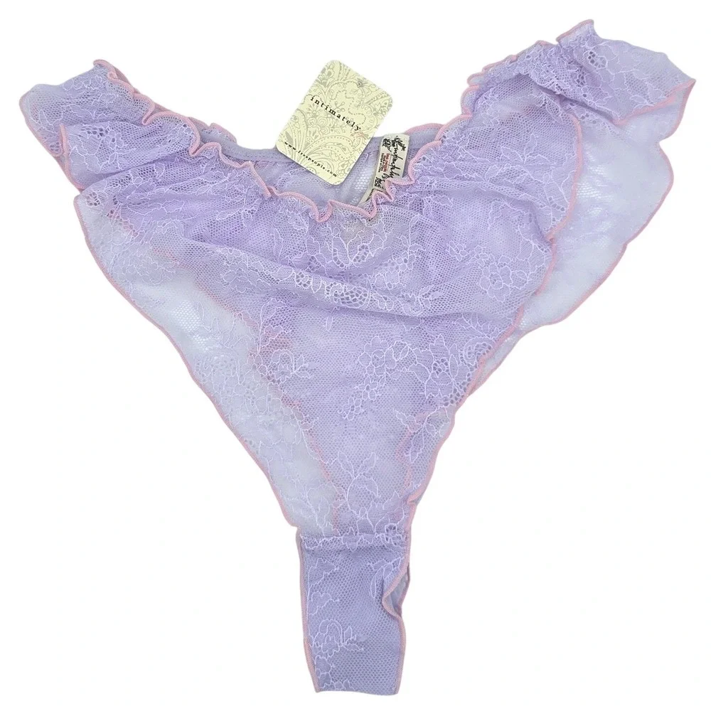 Intimately Free People Gia Tanga Fairy Tale Combo Lace Thong Purple Ruffle Large